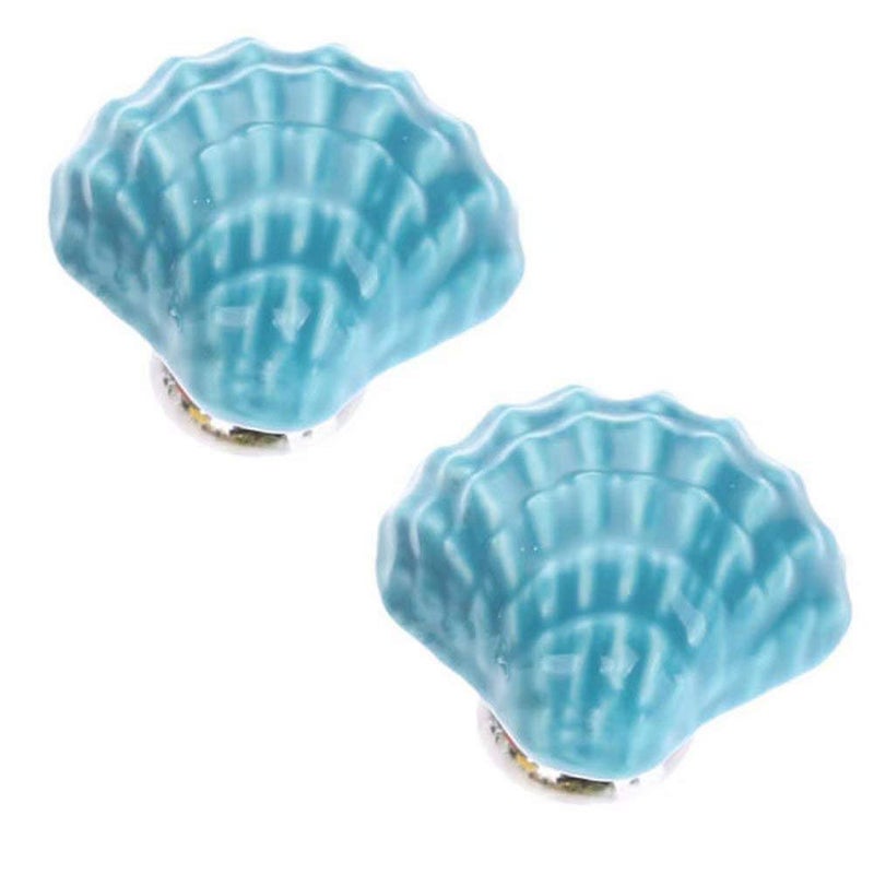 Joyindecor Ceramic Seashell Nautical Drawer Pulls Handles for Kitchen Cabinet Dresser Cupboard Wardrobe, Beach/Ocean Theme Knobs Coastal Dreseer Knobs, Pack of 6 (Blue) - Image 3